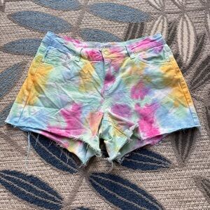 Judy Blue White Tie Dye Swirl Multi-Color Denim Cut-Off Shorts Medium #150011‎
